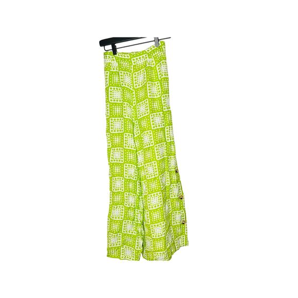 THE ODELLS Neon Green Tropical Linen Blend Loose Wide Leg Anna Pant Size Small - Picture 5 of 14